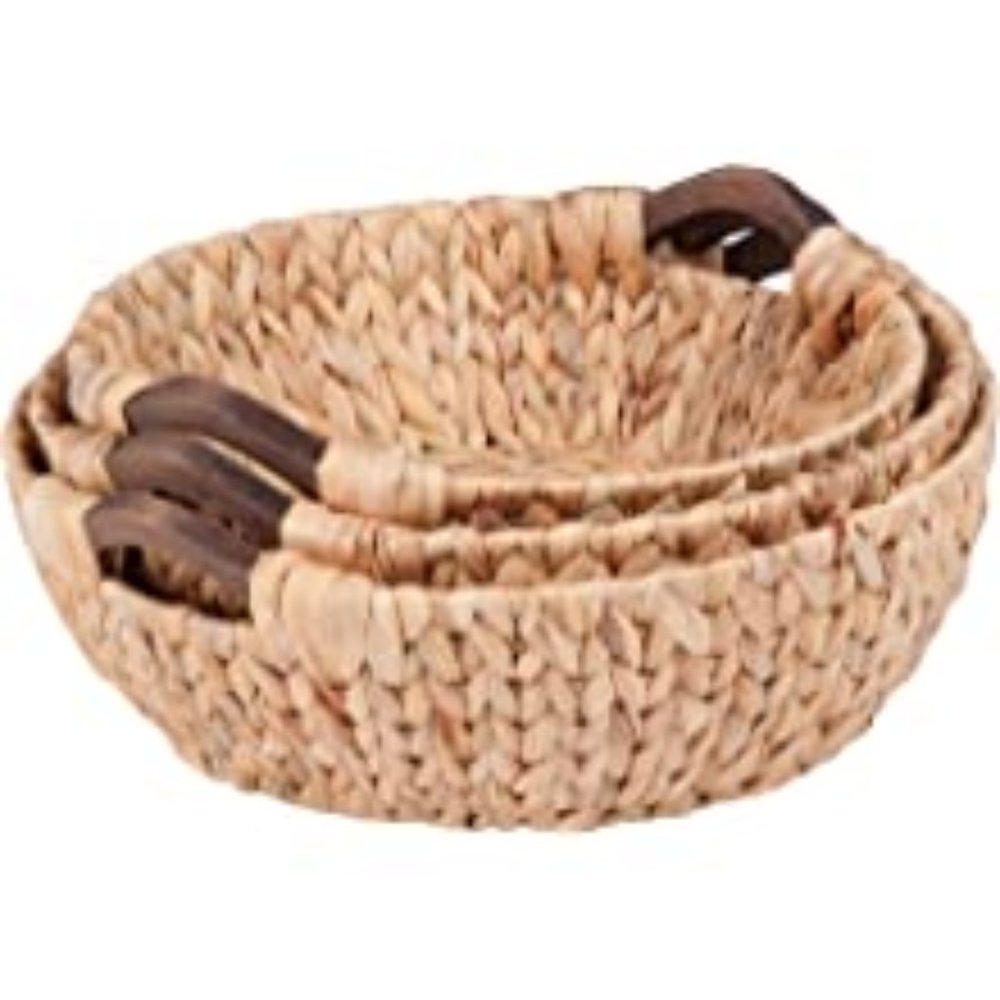 Honey-Can-Do 3pc Round Natural Baskets,Wood STO-04469 Natural